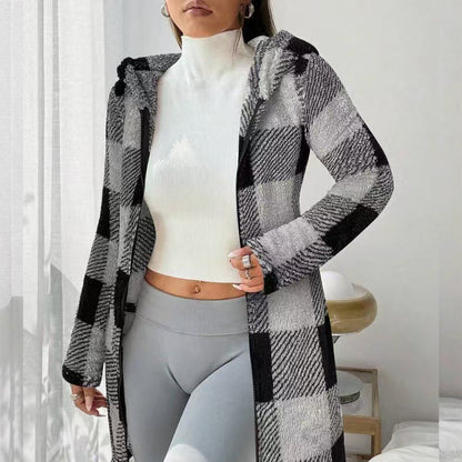 💖Black Friday Mega Deal – 50% off!💖 Classic Plaid, Cozy Long-Line Coverage 🍂Women's Zip-Up Hooded Jacket