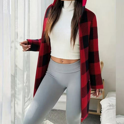 💖Black Friday Mega Deal – 50% off!💖 Classic Plaid, Cozy Long-Line Coverage 🍂Women's Zip-Up Hooded Jacket