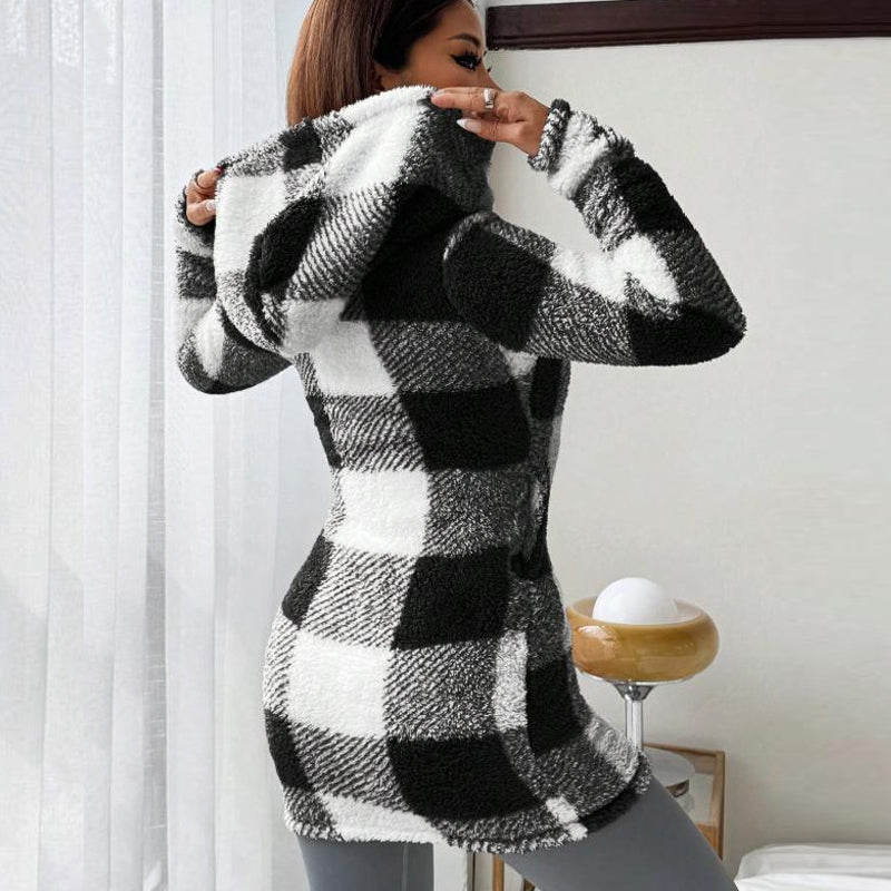 💖Black Friday Mega Deal – 50% off!💖 Classic Plaid, Cozy Long-Line Coverage 🍂Women's Zip-Up Hooded Jacket
