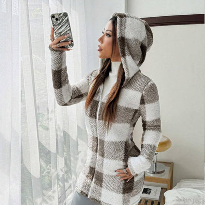 💖Black Friday Mega Deal – 50% off!💖 Classic Plaid, Cozy Long-Line Coverage 🍂Women's Zip-Up Hooded Jacket