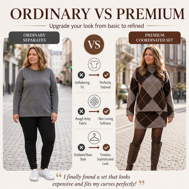 ⌛Limited Time Sale 60% OFF🍂🧥👗Women's Argyle Knit Sweater & Skirt 2-Piece Set🎁