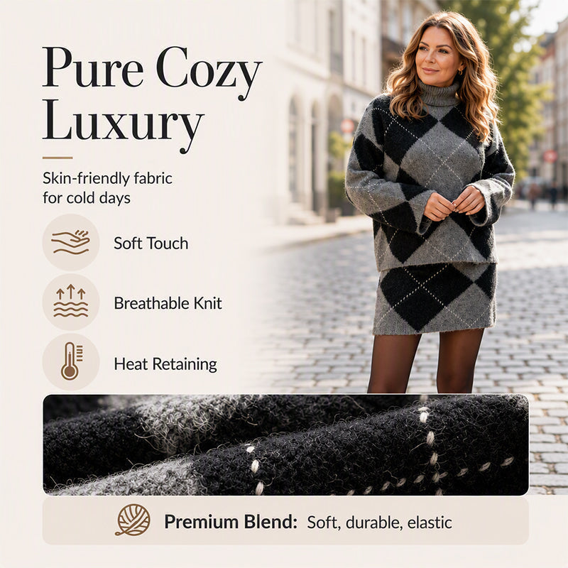 ⌛Limited Time Sale 60% OFF🍂🧥👗Women's Argyle Knit Sweater & Skirt 2-Piece Set🎁