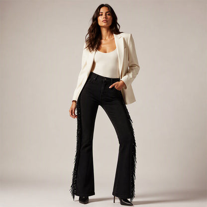 Bestseller🏆Women's High-Waist Flare Jeans with Side Fringe