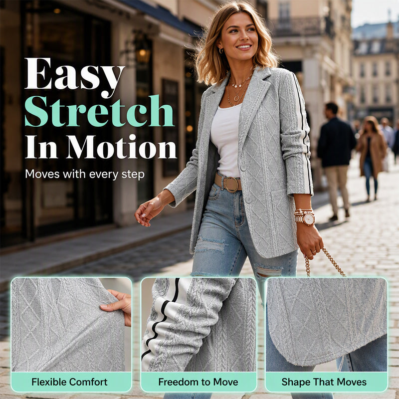 🧶 Polished Look, Relaxed Comfort | Women's Cable Knit Stripe Blazer ⚡ Free Shipping