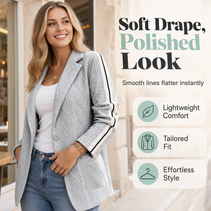 🧶 Polished Look, Relaxed Comfort | Women's Cable Knit Stripe Blazer ⚡ Free Shipping