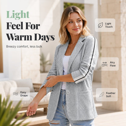 🧶 Polished Look, Relaxed Comfort | Women's Cable Knit Stripe Blazer ⚡ Free Shipping
