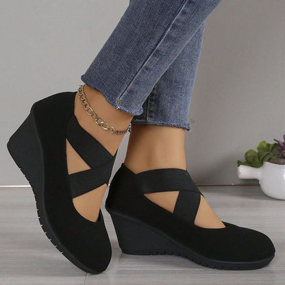 👠 More Height, Steadier Steps | Women's Stretch-Strap Wedge Flats