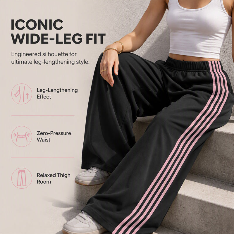 👖 Side Stripes, Leg-Lengthening Drape | Women's High-Waist Wide-Leg Sweatpants