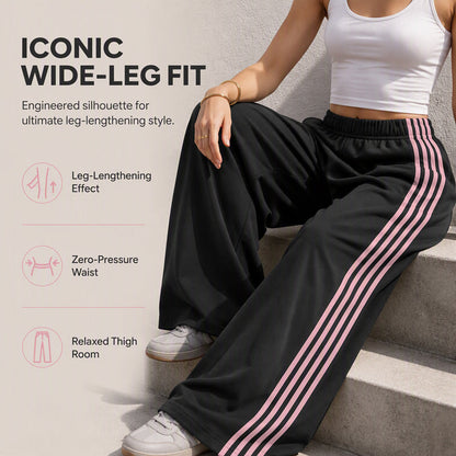 👖 Side Stripes, Leg-Lengthening Drape | Women's High-Waist Wide-Leg Sweatpants