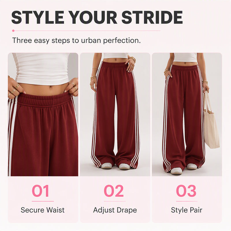 👖 Side Stripes, Leg-Lengthening Drape | Women's High-Waist Wide-Leg Sweatpants