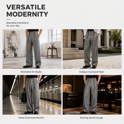 👖 Refined Urban Style | Men's High-Waisted Double-Breasted Drape Pants