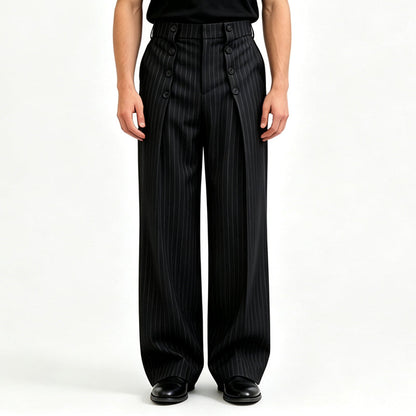 👖 Refined Urban Style | Men's High-Waisted Double-Breasted Drape Pants