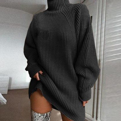 Women's Knit Sweater Dress — Cosy High Neck, Flattering Drape 👗