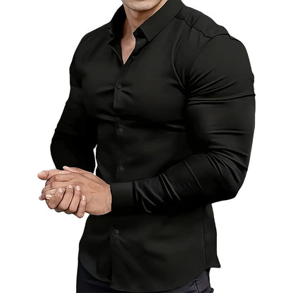 Men's Solid Color Lapel Long Sleeve Button-Down Shirts