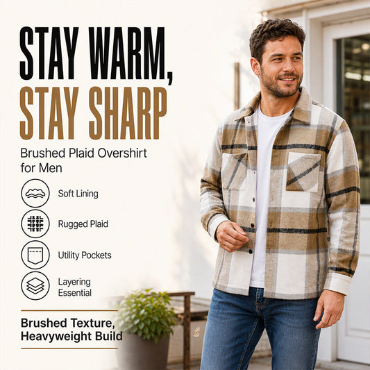 Men's Casual Flannel Plaid Shirt Jacket