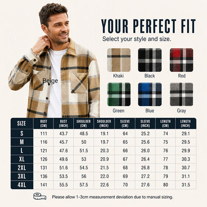 Men's Casual Flannel Plaid Shirt Jacket