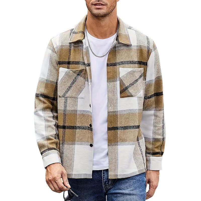 Men's Casual Flannel Plaid Shirt Jacket