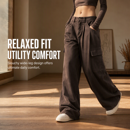 💖Black Friday Mega Deal – 50% off!💖Women's High Waisted Wide Leg Baggy Cargo Pants with Utility Pockets Loose Fit Cotton Blend Trousers
