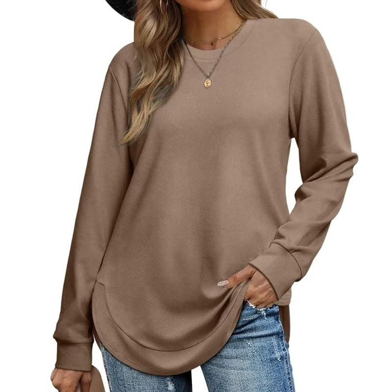 Women’s Solid High Low Hem Long-Sleeve Tops