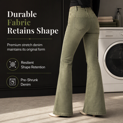🖤Black Friday Sale:50% OFF🖤 Women's Olive Green High-Waisted Multi-Button Flare Jeans with Vertical Front Seams