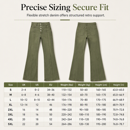 🖤Black Friday Sale:50% OFF🖤 Women's Olive Green High-Waisted Multi-Button Flare Jeans with Vertical Front Seams