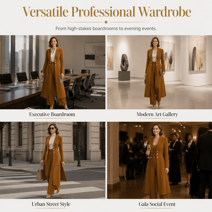 💖✨Women's Elegant Autumn 2 Piece Outfit Set with Retro Long Sleeve Coat and Simple Trousers