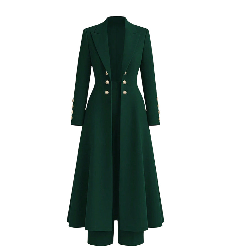 💖✨Women's Elegant Autumn 2 Piece Outfit Set with Retro Long Sleeve Coat and Simple Trousers