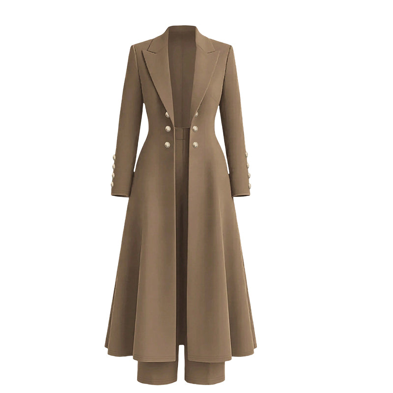 💖✨Women's Elegant Autumn 2 Piece Outfit Set with Retro Long Sleeve Coat and Simple Trousers