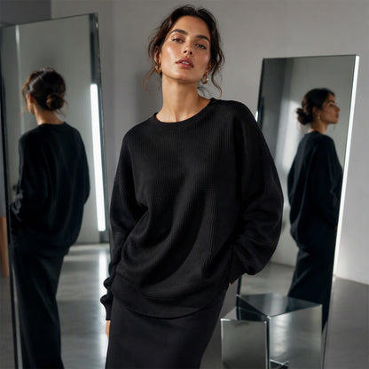 Women's Waffle Knit Loose-Fit Sweatshirt