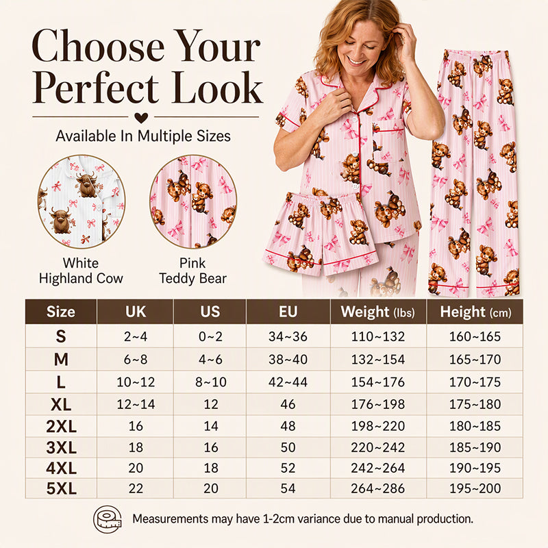Women's Highland Cow Print 3-Piece Pajama Set