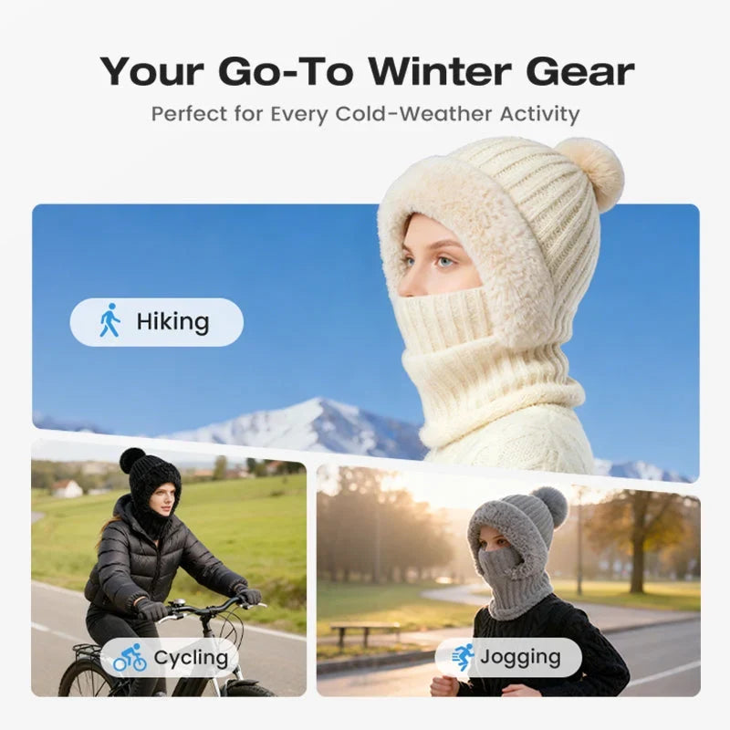 Women's Winter One-Piece Knitted Beanie Scarf Mask