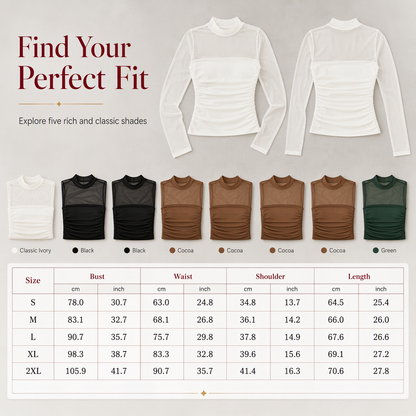 🎀 Women's Vintage Mock Neck Lace Mesh Top | Delicate Sheer Detail – Romantic Layer for Date Night ✨