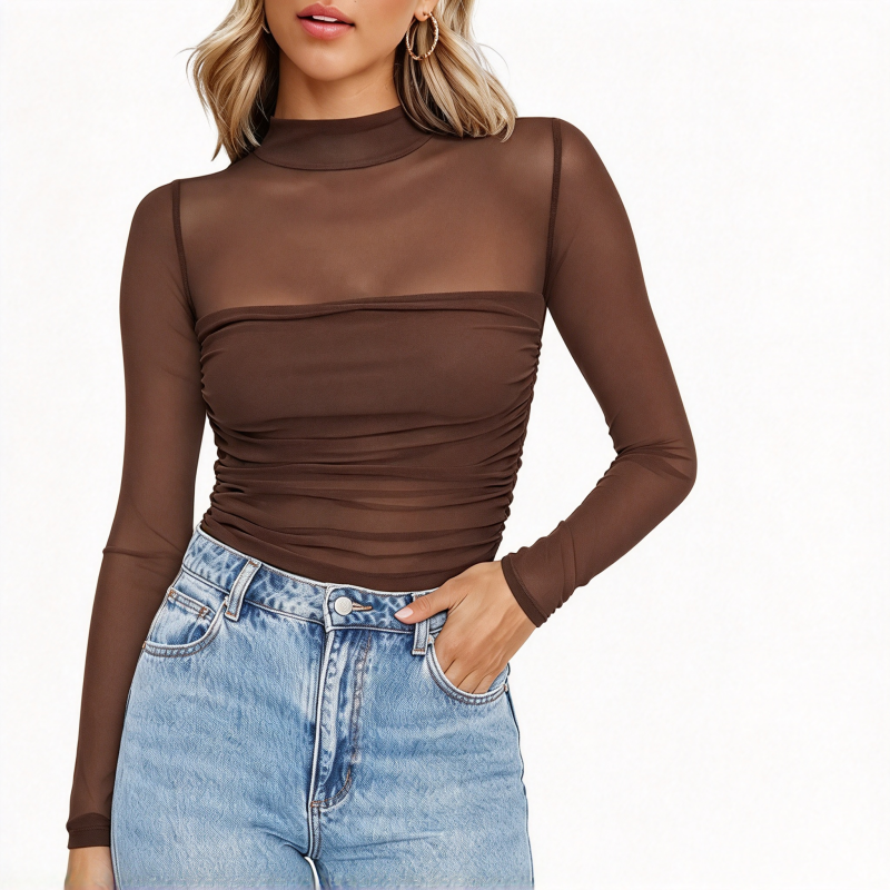 🎀 Women's Vintage Mock Neck Lace Mesh Top | Delicate Sheer Detail – Romantic Layer for Date Night ✨
