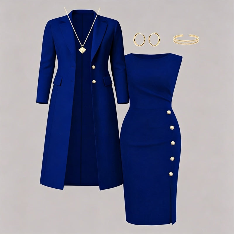 Women's Elegant Long Blazer & Sleeveless Dress Set