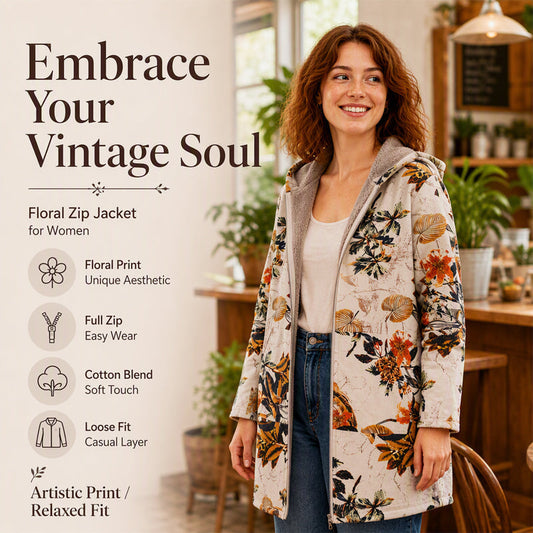 ⏰ Seasonal changeover sale: 50% off – quality at half the price! ✨Women's Vintage Leaf Print Hooded Coat