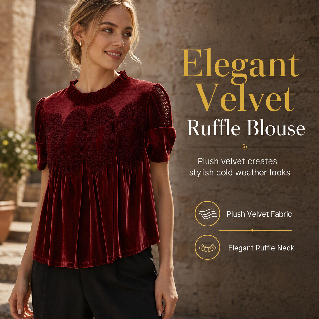 ✨Limited stock available, don’t miss out!🎉Women's Solid Short Sleeve Top with Ruffle Collar