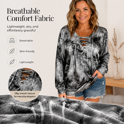 ⌛Limited Time Sale 50% OFF🔥👚Women's Tie-Dye Printed Lace-Up V-Neck Top🎁