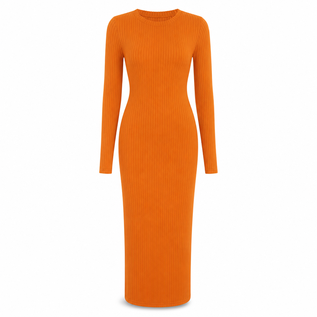 💖Black Friday Mega Deal – 50% off!💖🌹 Women's Long Sleeve Rib Knit Crewneck Bodycon Maxi Dress