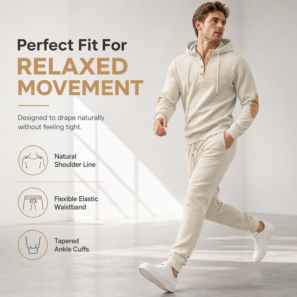 🧥 Men's 2 Piece Hoodie Set – Premium Jacquard Knit, Breathable & Always Cool