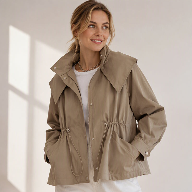 Women's Chic Drawstring Waist Hooded Jacket