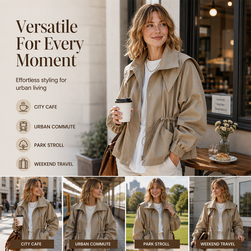 Women's Chic Drawstring Waist Hooded Jacket