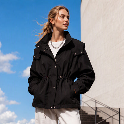 Women's Chic Drawstring Waist Hooded Jacket