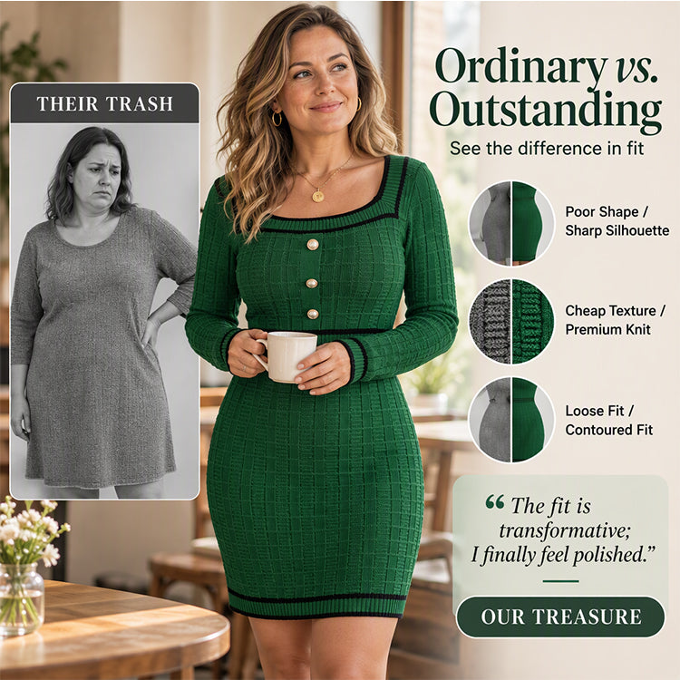 Women's Elegant Square Neck Knit Bodycon Dress