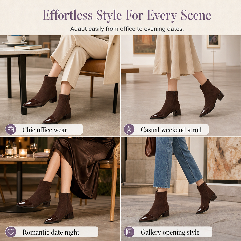 🍂Women's French Style Pointed Toe Ankle Boots Slim Fit Elegant Short Boots for Spring and Autumn