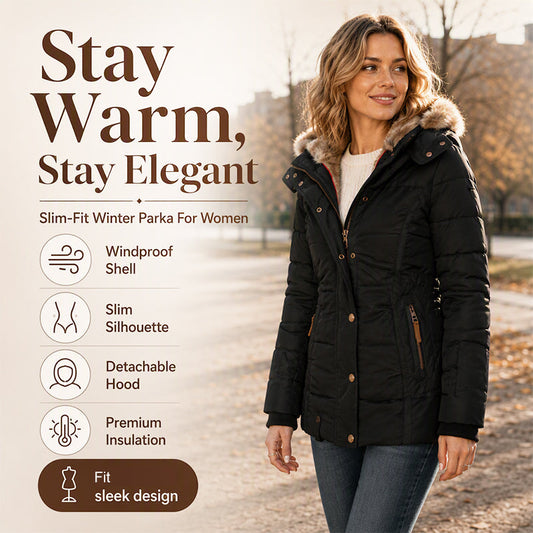✨ Warm & Streamlined ❄️ Women's Slim-Fit Hooded Padded Jacket – Lightweight, Windproof & Figure-Flattering 🧥 Short Facebook Headline
