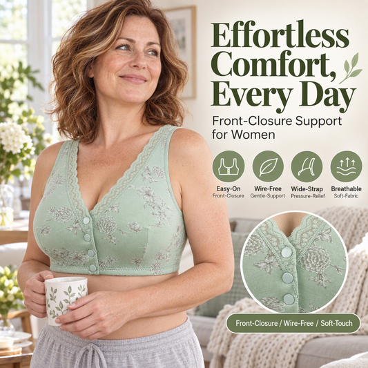 Women's Plus Size Front Button Floral Print Wireless Bra