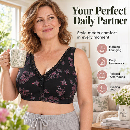 Women's Plus Size Front Button Floral Print Wireless Bra