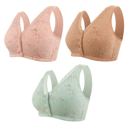 Women's Plus Size Front Button Floral Print Wireless Bra