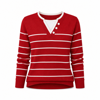 Casual Mock Two Piece V Neck Knit Sweater with Button Details