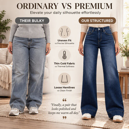 Women's High Waist Thermal Wide-Leg Jeans